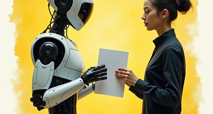 An ai robot working and using the data scraping with visuals of web ...